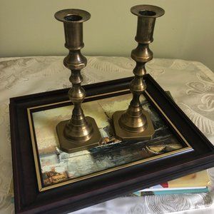 Pair of Brass Vintage Ornate Candlestick Holders 8 inch Tall
